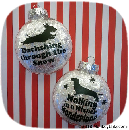 Dachshund Christmas Ornament Set of 2 - Gift for Short Hair Doxie Lovers