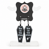 Here Lies Your Opinion Coffin Dangle Earrings
