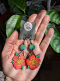Poppy Flower & Bud Dangle Earrings