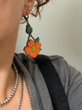 Poppy Flower & Bud Dangle Earrings