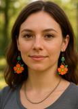 Poppy Flower & Bud Dangle Earrings
