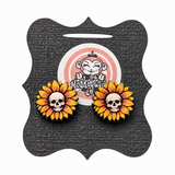 Sunflower Skull Stud Earrings