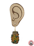 Pickle Jar with Flowers Dangle Earrings