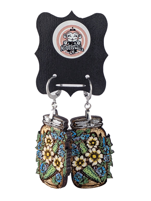 Pickle Jar with Flowers Dangle Earrings