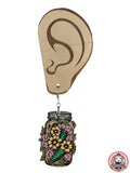 Pickle Jar with Flowers Dangle Earrings
