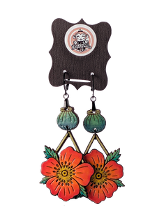 Poppy Flower & Bud Dangle Earrings