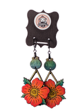 Poppy Flower & Bud Dangle Earrings