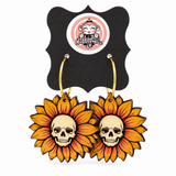Sunflower Skull Dangle Earrings