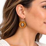 Sunflower Skull Dangle Earrings