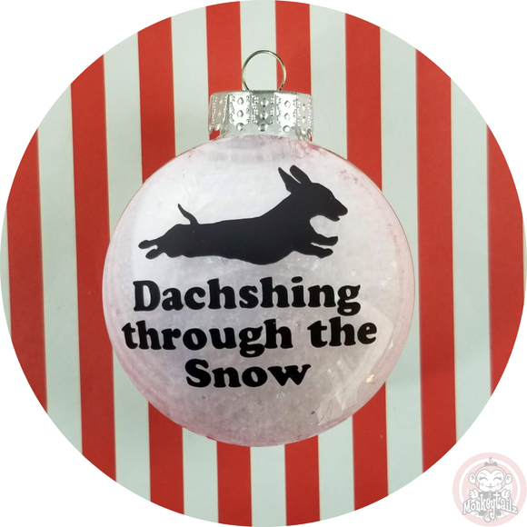 Dachshund Christmas Ornament ~ Dasching through the Snow - Weiner Dog - Short Hair Dachshund
