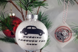 Volkswagen Bug Christmas Ornament ~ VW Beetle Dubbing through the Snow ~ Acrylic or Glass