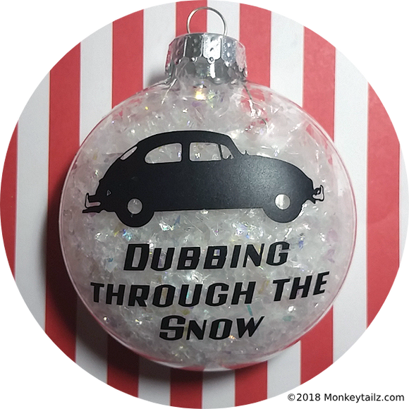 Volkswagen Bug Christmas Ornament ~ VW Beetle Dubbing through the Snow ~ Acrylic or Glass